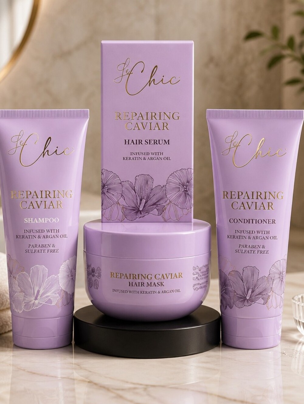 Le Chic Hair Repairing Caviar Shampoo, Conditioner, Serum & Mask Set